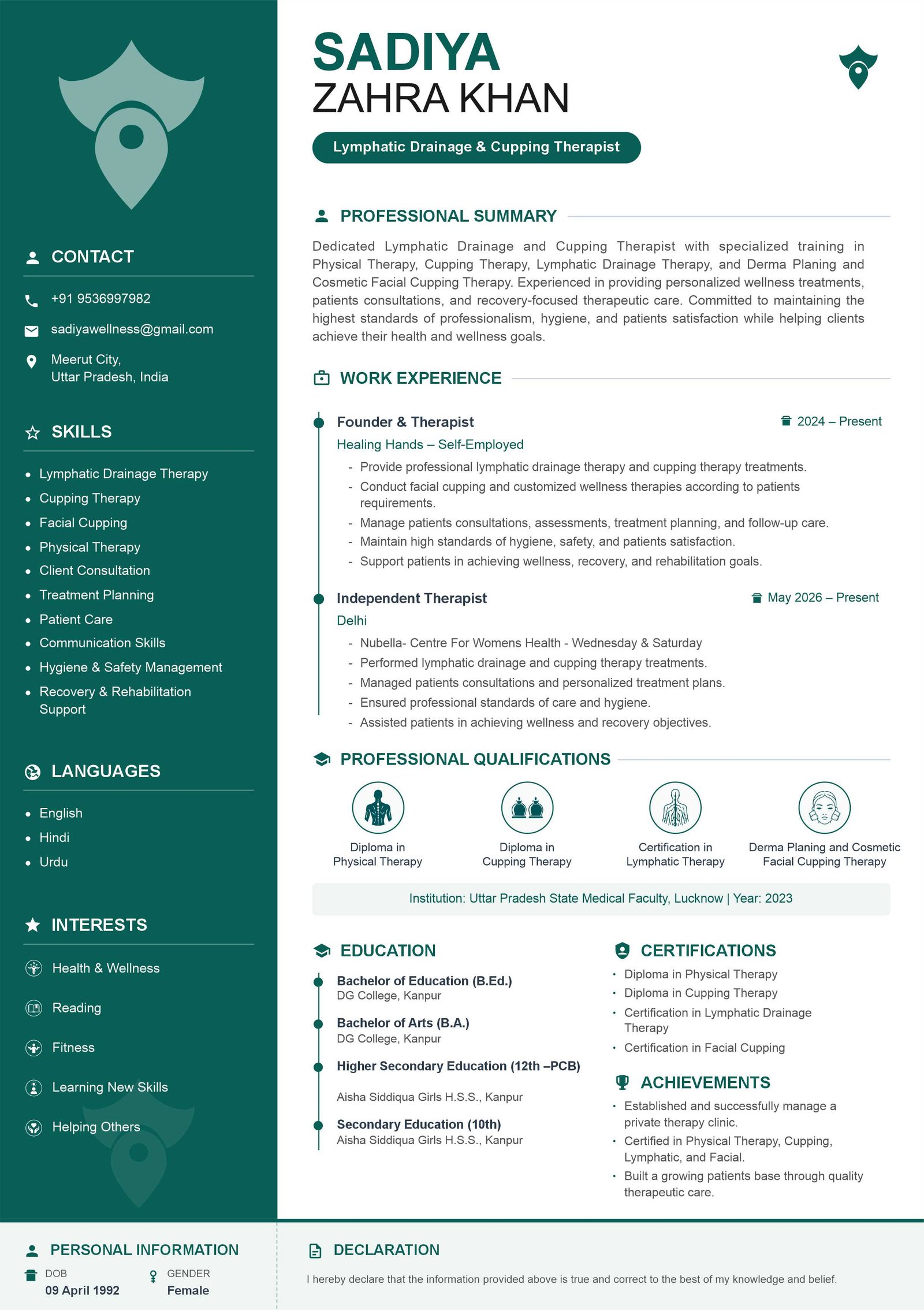 Cv Sadiya Zahra